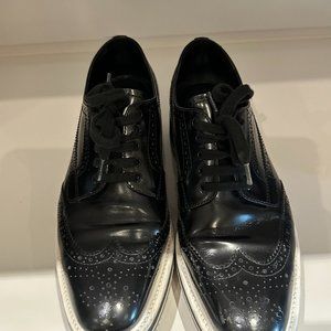 Prada Black Leather Lace-Up Derby Shoes black and white